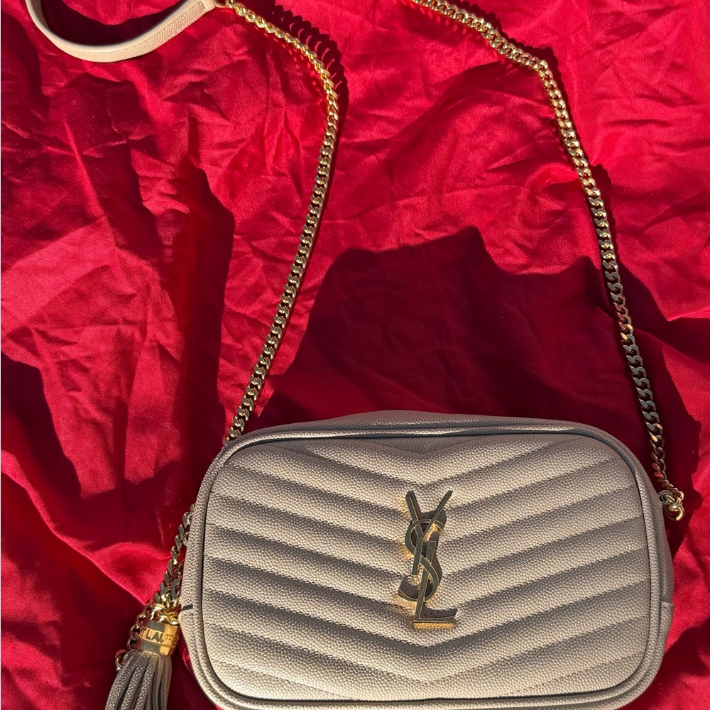 Yves Saint Laurent Cream Quilted Crossbody Bag with Gold Chain